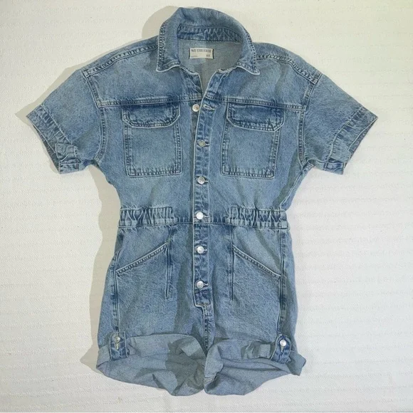 We The Free Marci Denim Romper Shortalls Womens Sz XS Boho Festival Free People - Picture 3 of 8